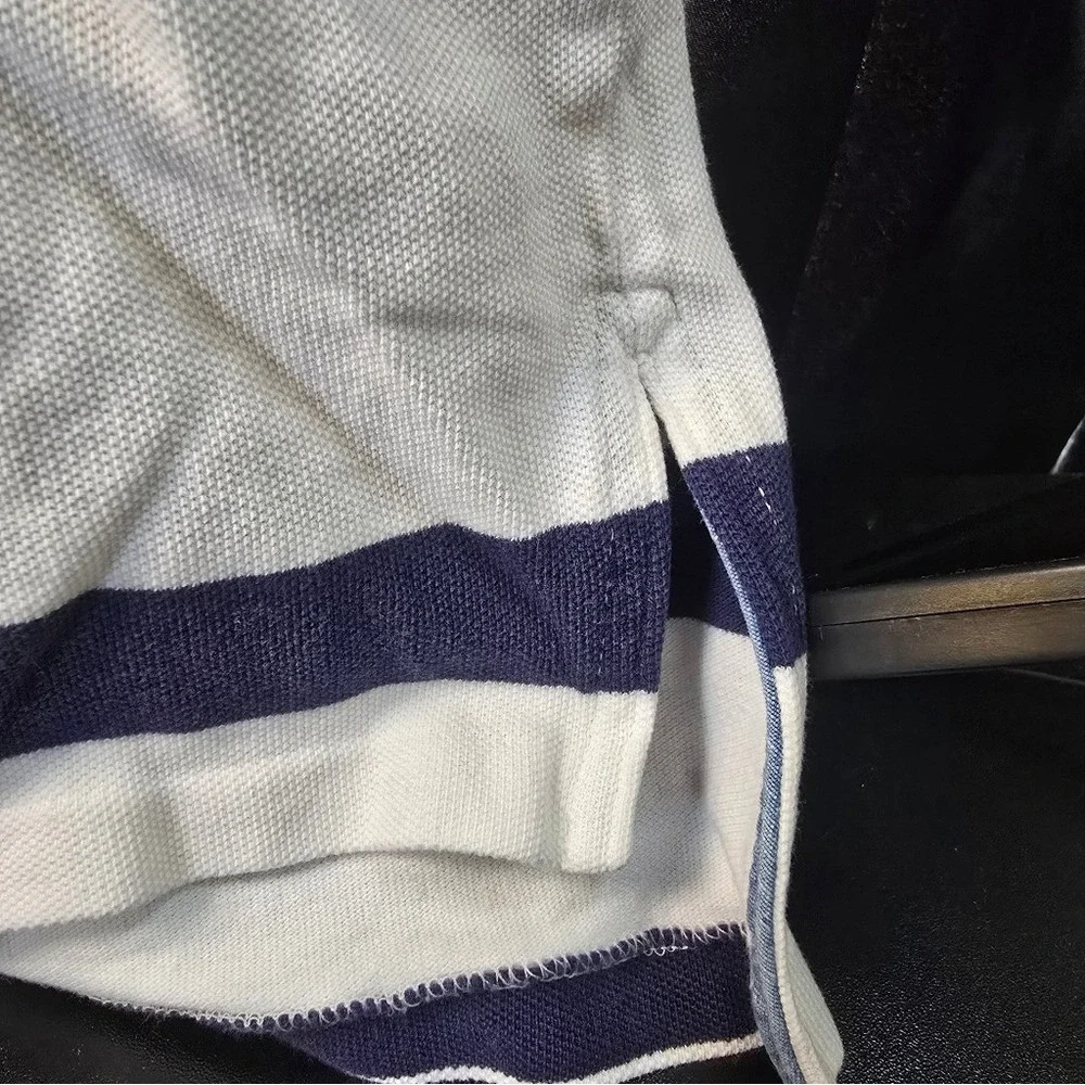 Polo Ralph Lauren Mens XL Custom Fit Striped Polo Shirt White Navy Blue Short Sl